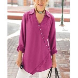 Soft surroundings flowy button top in a beautiful muted pink color, size medium